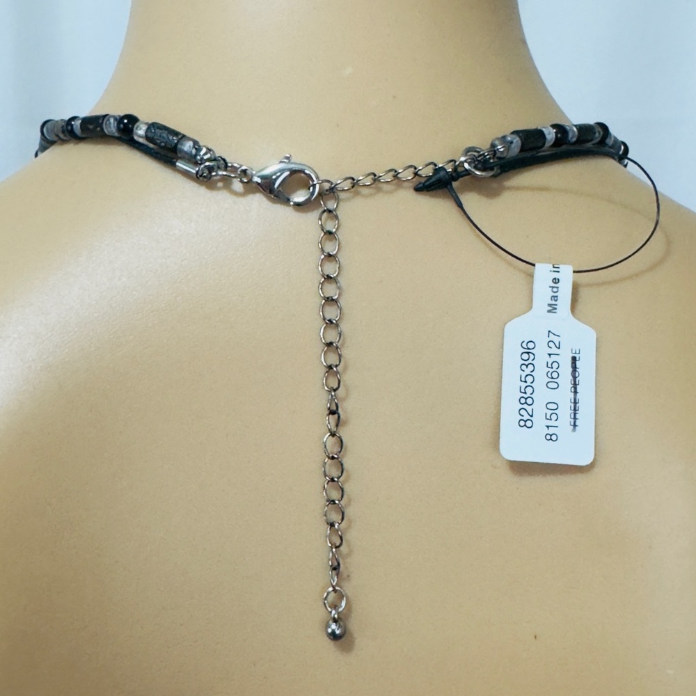 Free People Black Double-Strand Beaded Choker Necklace with Corded Pendant   NWT - Picture 3 of 3